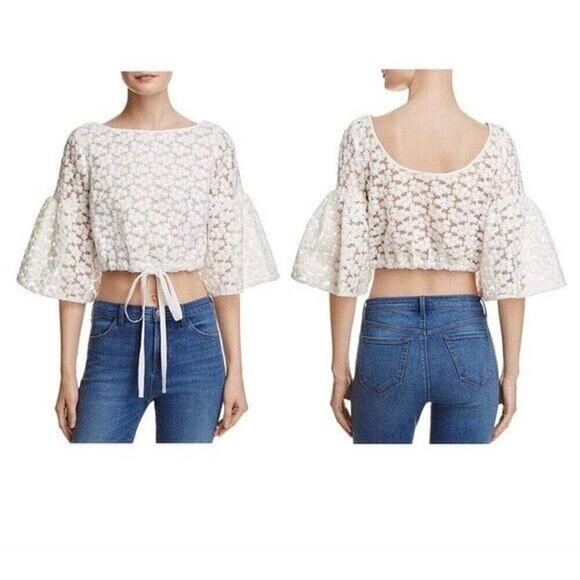 Milly Lydia Floral-Embroidered Lace Crop Top Women's S White Bell Sleeve Boho - Picture 8 of 8